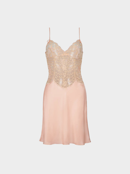 La Perla 2000s Pink Flower Embroidered Satin Lingerie Dress