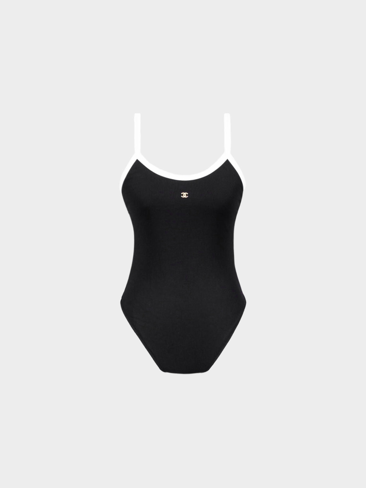 Chanel SS 2022 Runway Black and White CC Rhinestone One Piece Swimsuit