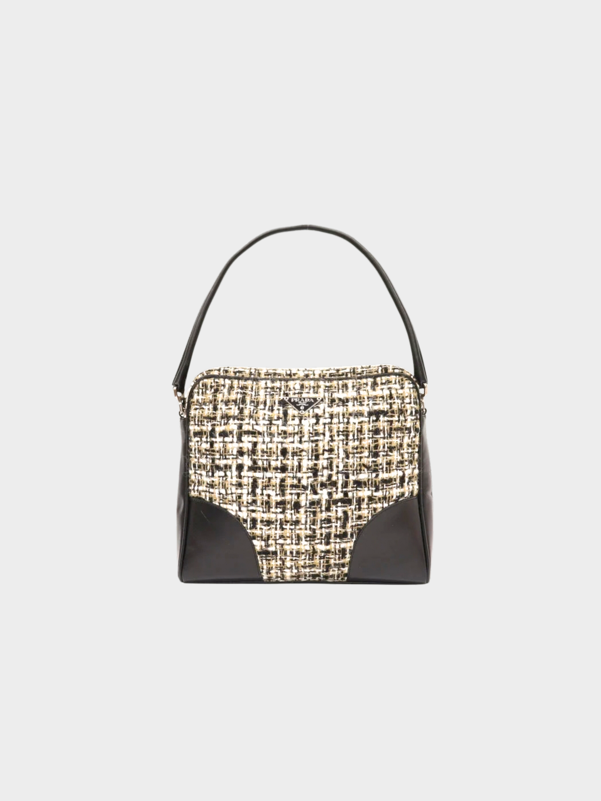 Prada 2000s Black Multicolor Tweed Leather One-Shoulder Bag