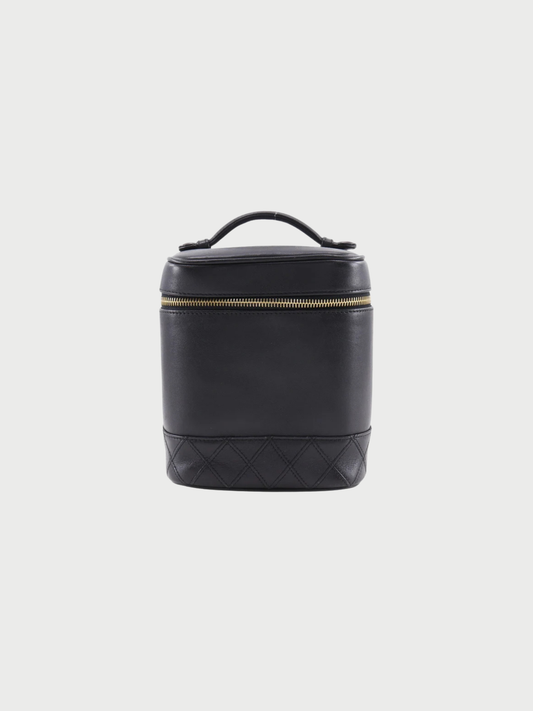 Chanel 1990s Black Calfskin Leather Vanity Bag