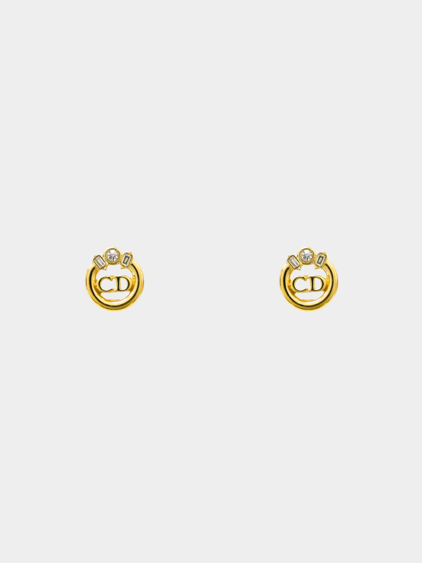 Christian Dior 2000s Gold CD Rhinestone Clip-on Earrings