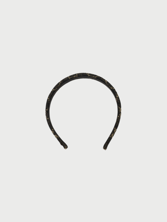 Gucci 2000s Black GG Denim Leather Logo Headband