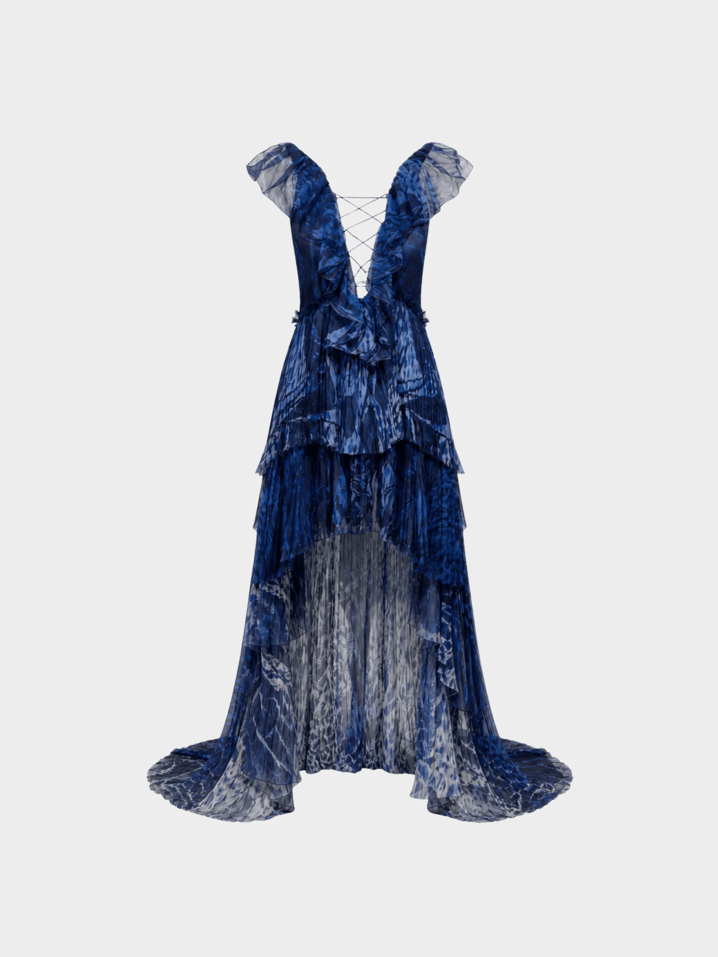 Emilio Pucci SS 2011 Blue Pleated Chiffon Ruffle Gown