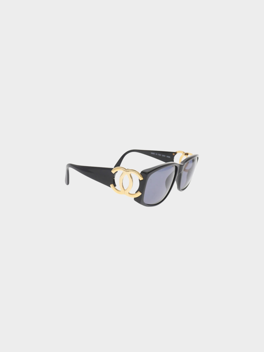 Chanel 2000s Black Plastic Coco Mark Sunglasses