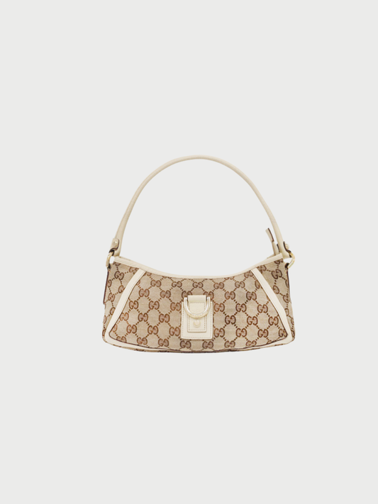 Gucci 2000s Beige White GG Canvas Abbey One-Shoulder Bag