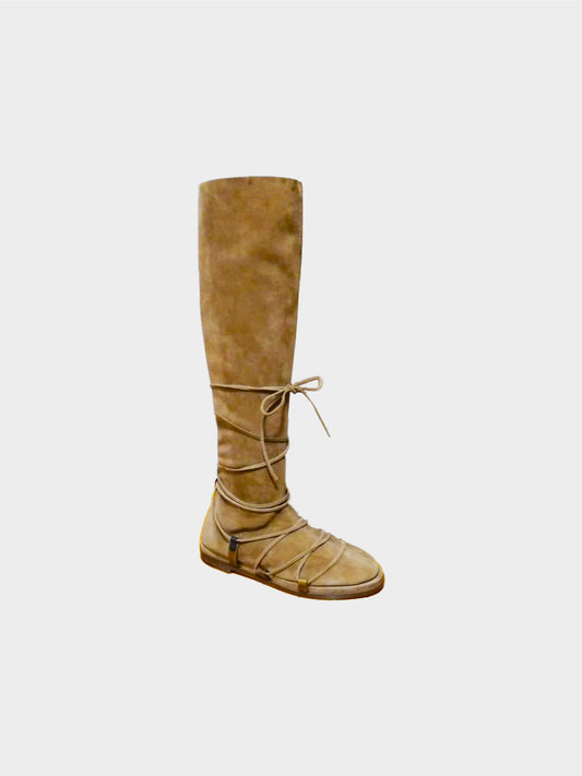 Bottega Veneta 2000s Brown Suede Lace Up Long Boots