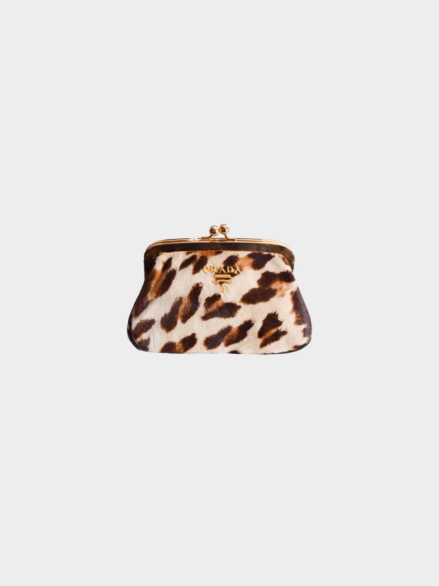 Prada 2000s Leopard Print Pony Hair Kiss Lock Purse