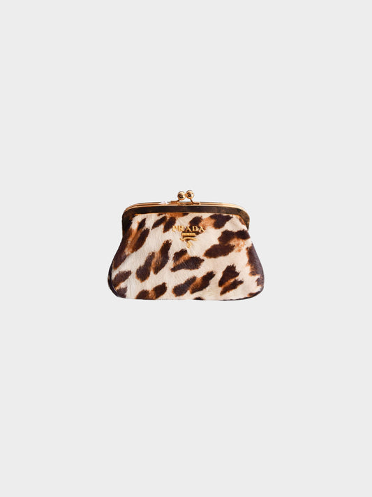 Prada 2000s Leopard Print Pony Hair Kiss Lock Purse