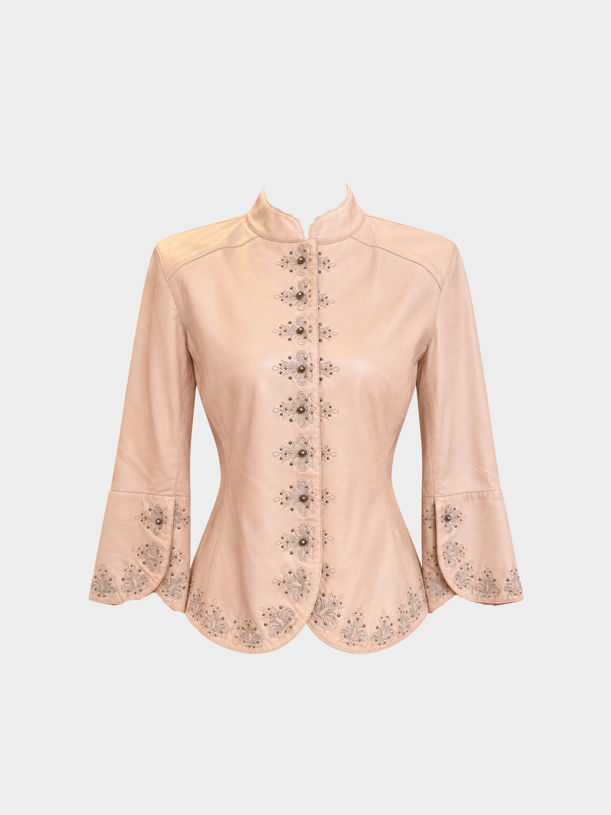 Roberto Cavalli 2000s Dusty Rose Embellished Nappa Leather Peplum Jacket
