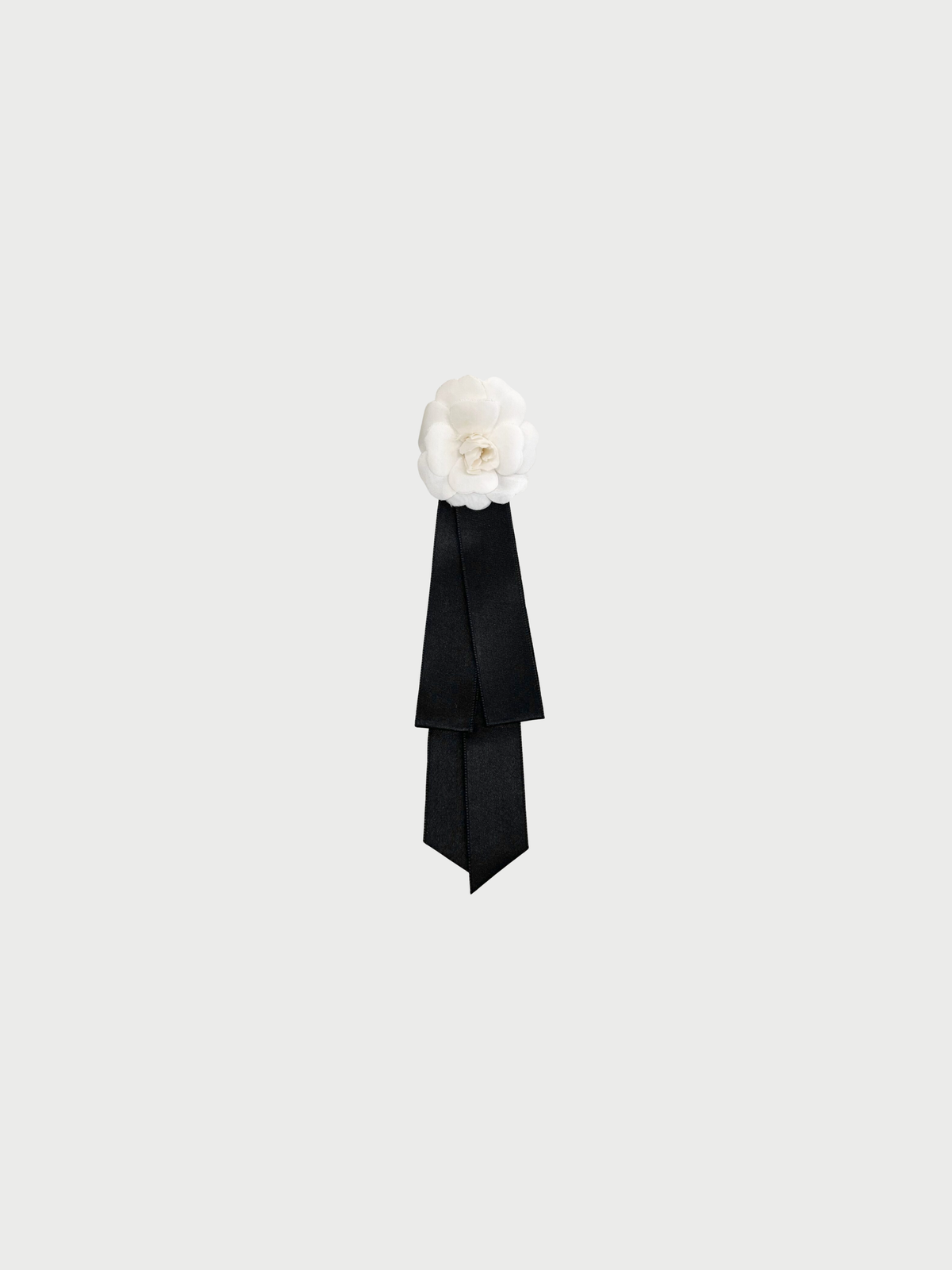 Chanel 1988 White Silk Camellia Ribbon Brooch