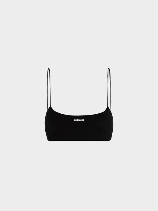 Miu Miu 2023 Black Logo Patch Cropped Top
