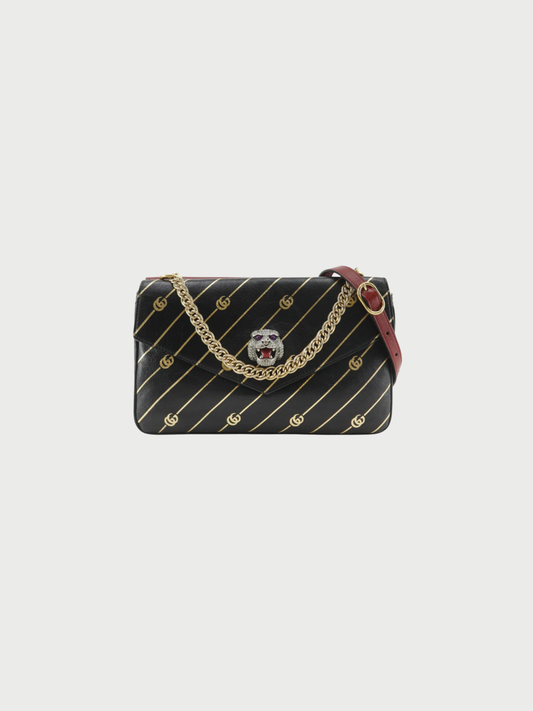 Gucci 2010s Red Black Calfskin GG Cat Double Face Chain Shoulder Bag