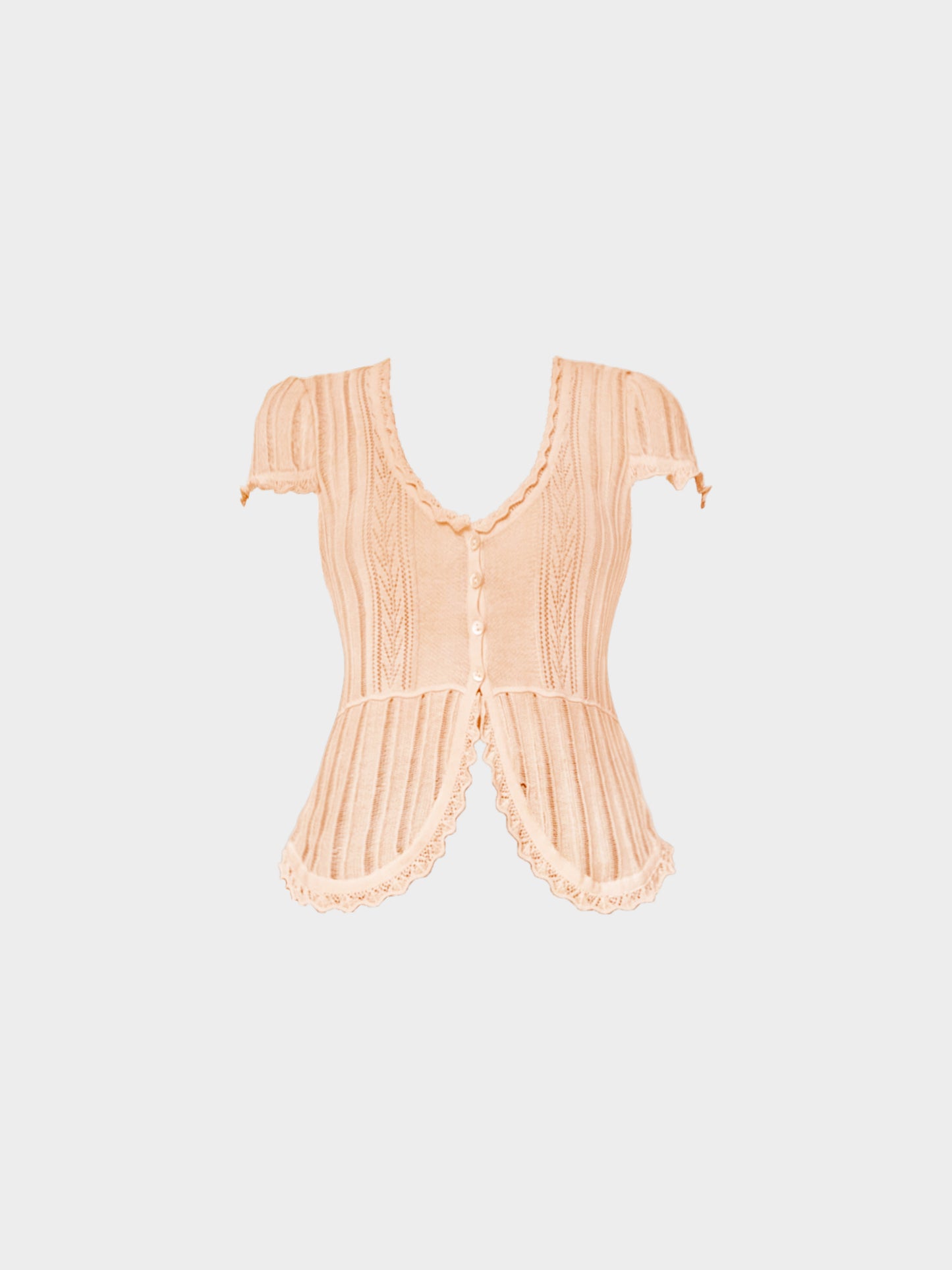 Valentino 2000s Peach Wool Knitted Lace Button-down Cardigan Top