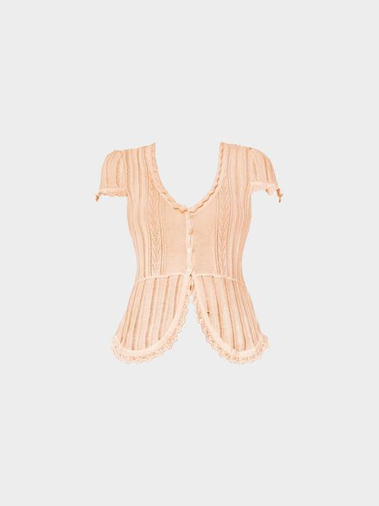 Valentino 2000s Peach Wool Knitted Lace Button-down Cardigan Top