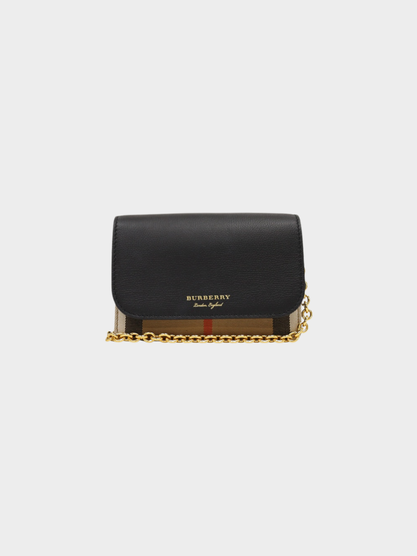 Burberry 2010s Beige Black Check Canvas Leather Chain Wallet