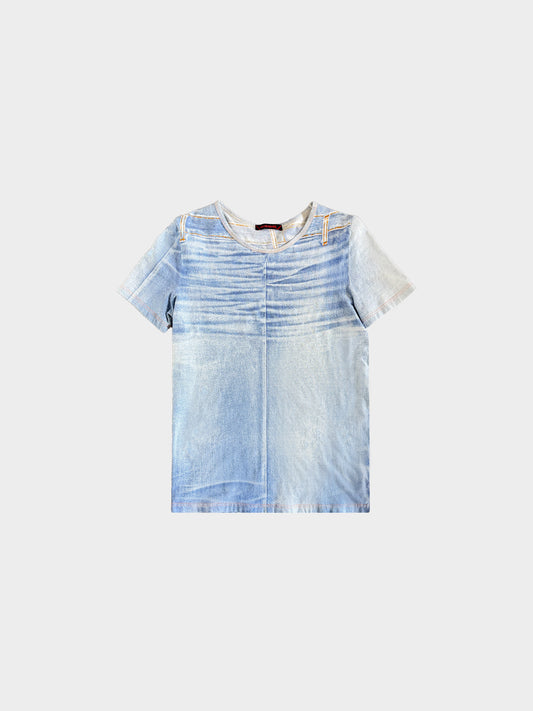 Roberto Cavalli 1990s Blue Trompe L’Oeil Distressed Denim T-shirt