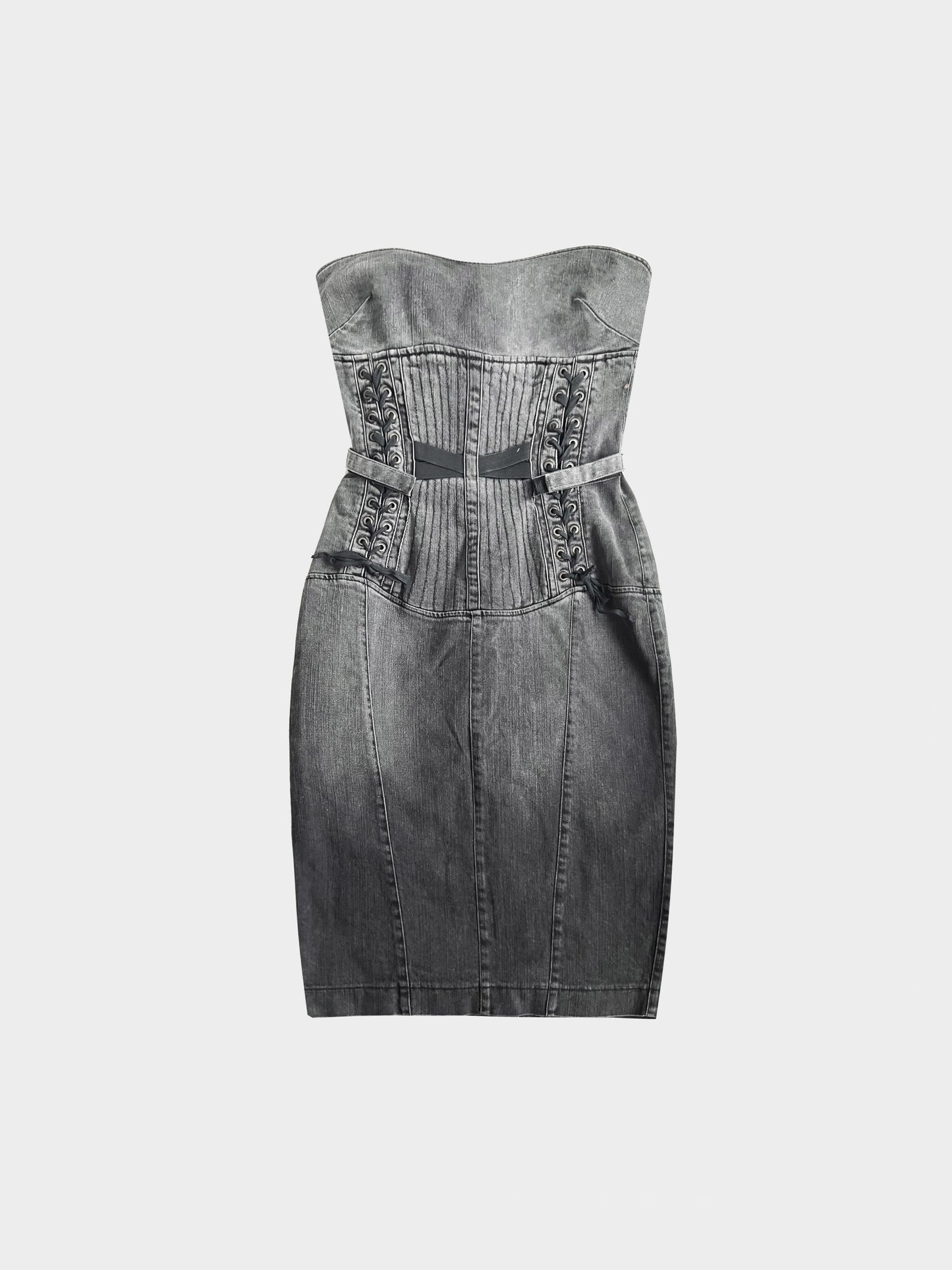 Roberto Cavalli Just Cavalli 2000s Grey Denim Bustier Dress