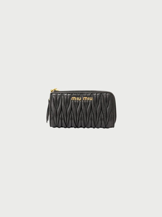 Miu Miu 2000s Black Matelassé Leather Coin Case
