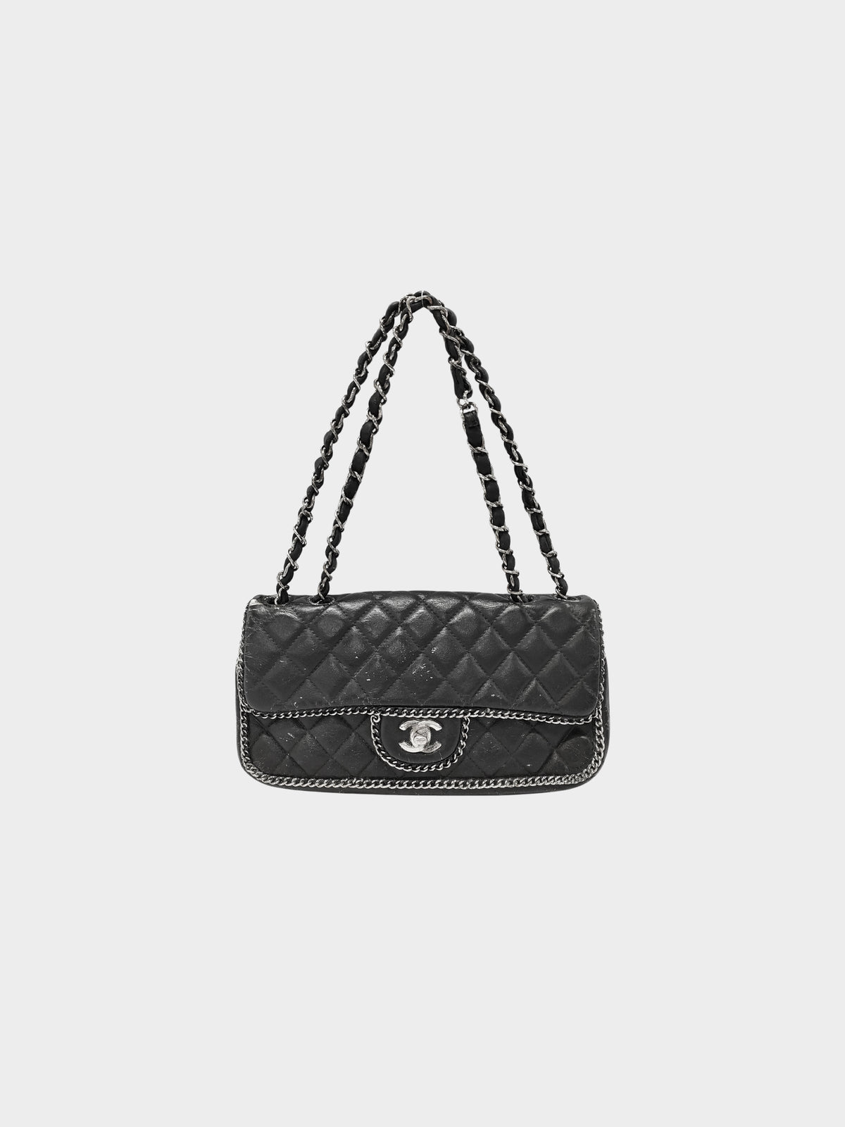 Chanel 2006-2008 Black Leather Quilted East West Madison Chain Around Flap Bag