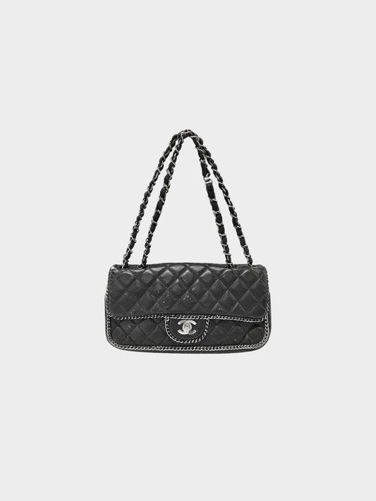 Chanel 2006-2008 Black Leather Quilted East West Madison Chain Around Flap Bag
