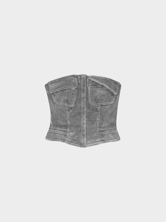 Thierry Mugler 2000s Grey Flap Pockets Bustier Tube Top