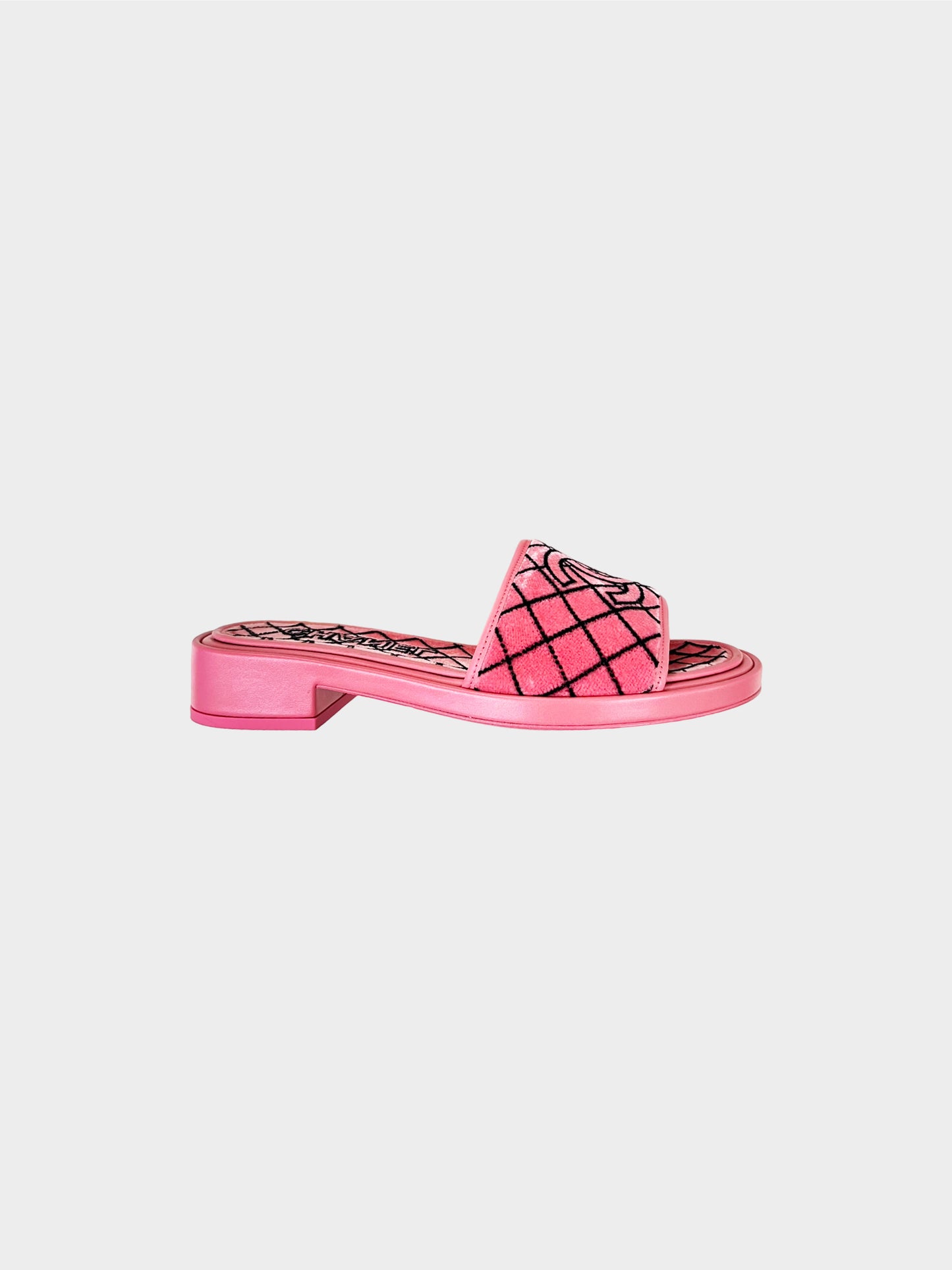 Chanel 2021 Pink CC Velvet Slides