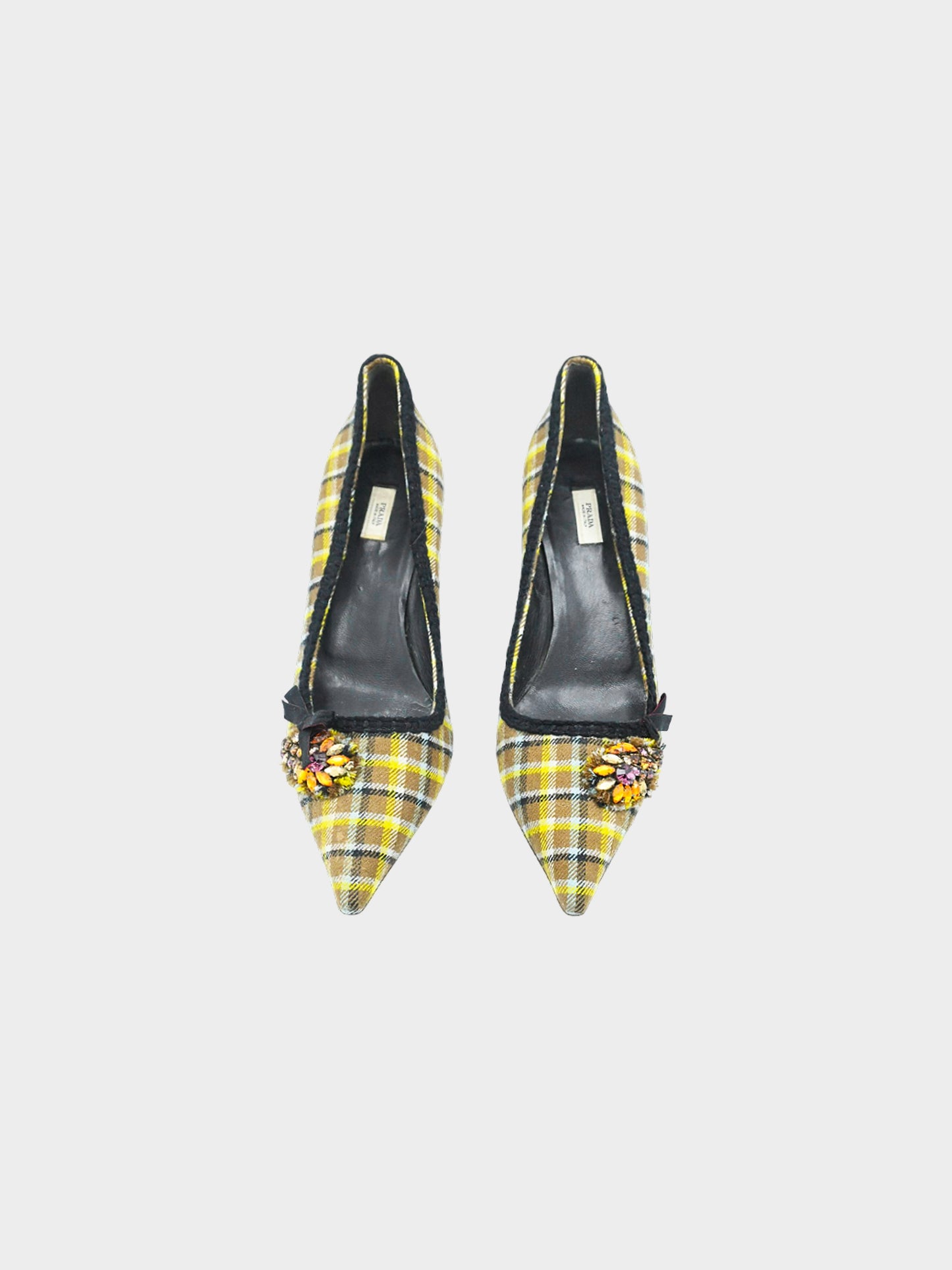 Prada Mid-2000s Green and Brown Prince of Wales Wool Pumps