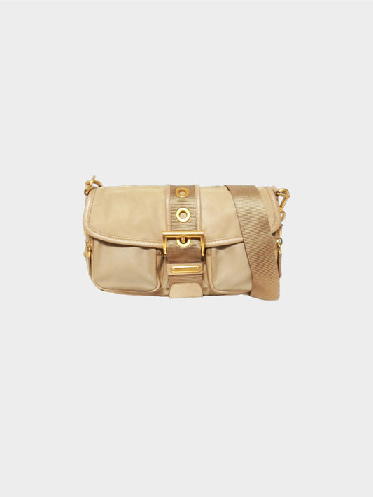 Prada 2010s Beige Vela Sport Buckle Shoulder Bag