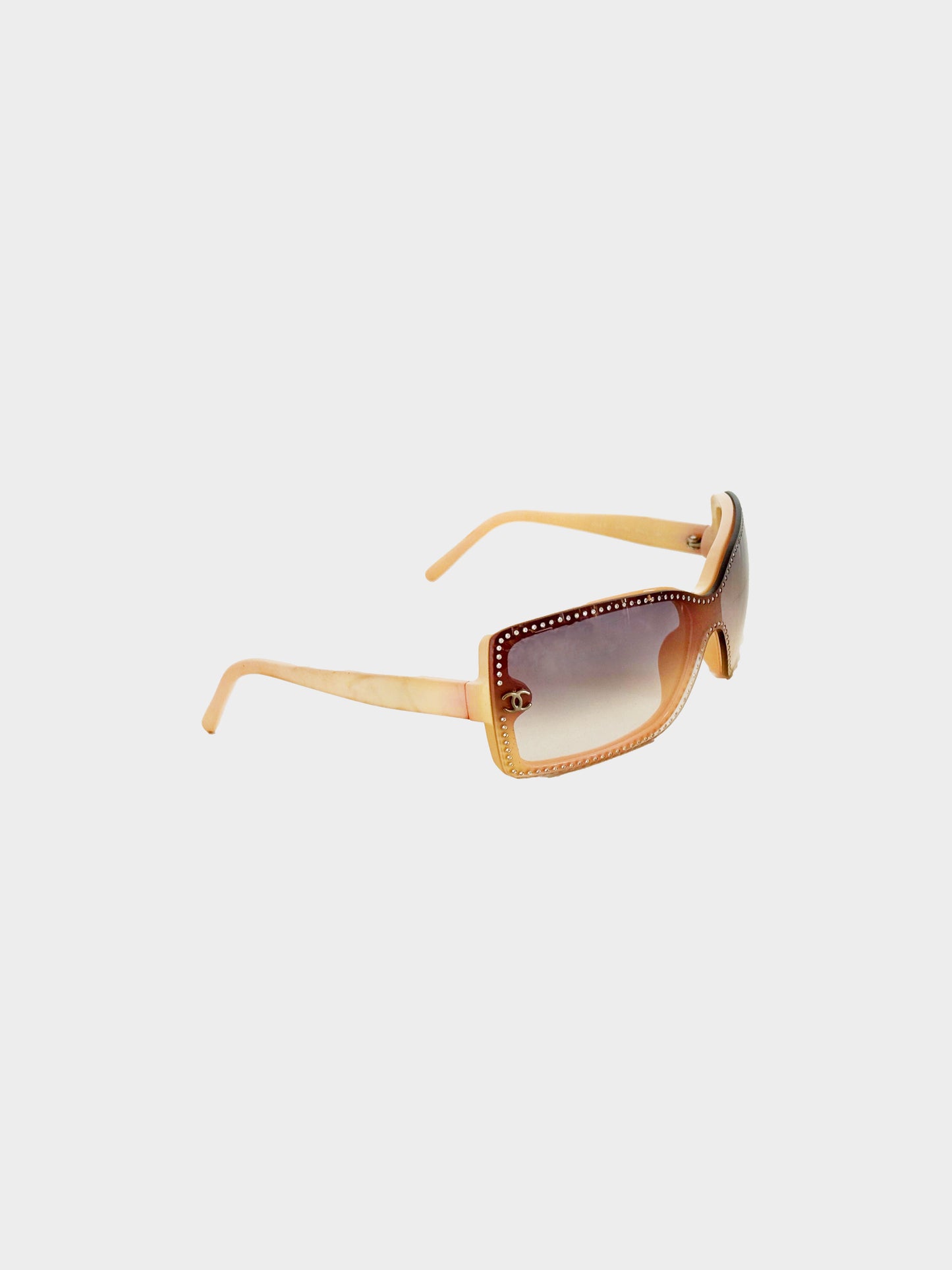 Chanel Early 2000s Pastel Orange Rhinestone CC Rimless Sunglasses