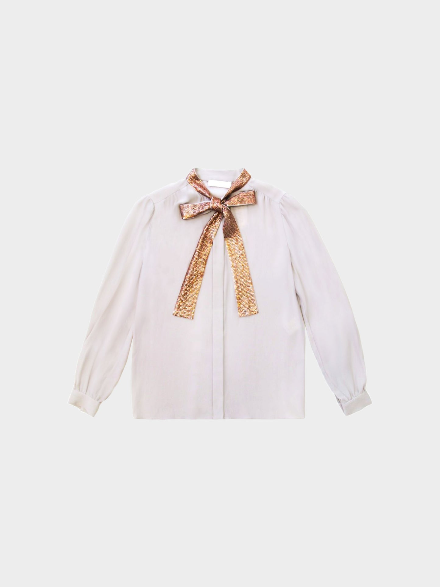 Chloé 2000s Beige Silk Shirt with Brown Sequined Collar