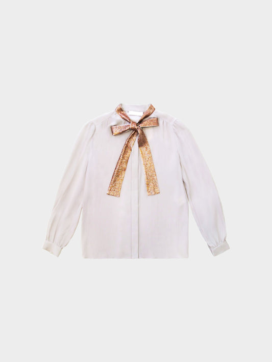 Chloé 2000s Beige Silk Shirt with Brown Sequined Collar