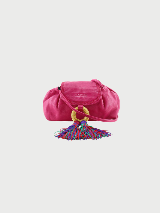 Loewe 2000s Pink Leather Fringe Pochette Crossbody Shoulder Bag