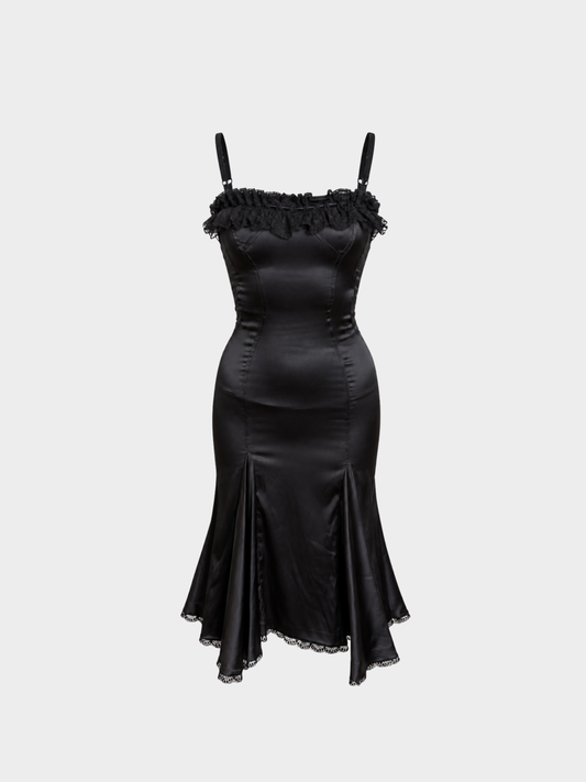 Dolce & Gabbana 2000s Black Satin Lace-Trimmed Corset Mini Dress