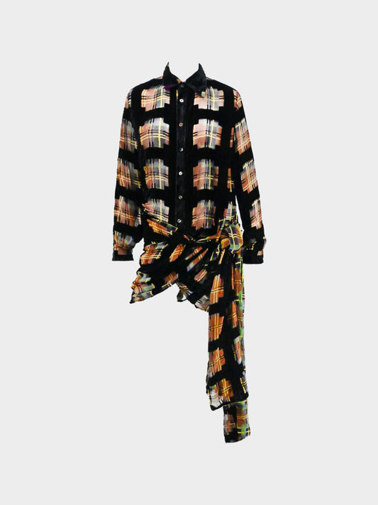 Jean Paul Gaultier FW 2007-2008 Black Velvet and Multicolor Tartan Shirt Dress