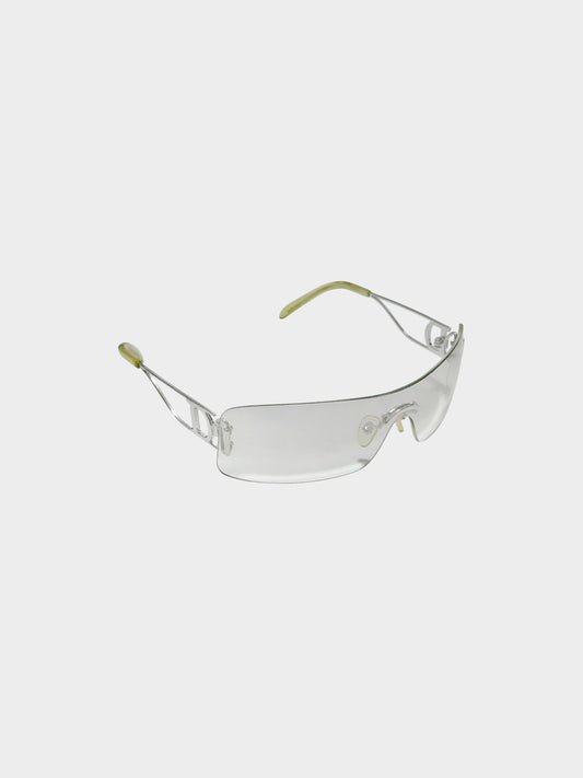 Christian Dior 1990s Clear Lens UV Tinted Shield Sunglasses