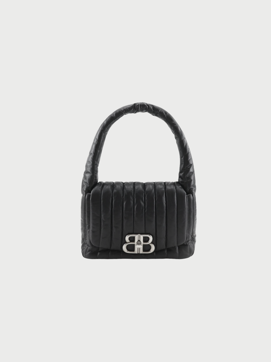 Balenciaga 2020s Black Calfskin Leather Monaco Quilted Shoulder Bag