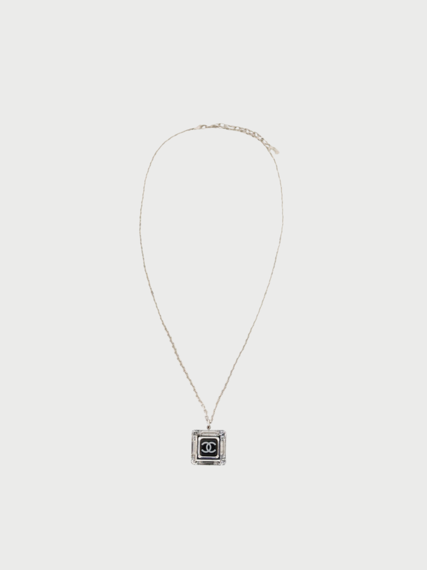 Chanel 2006 Silver Black Plated Metal Plastic COCO Square Necklace