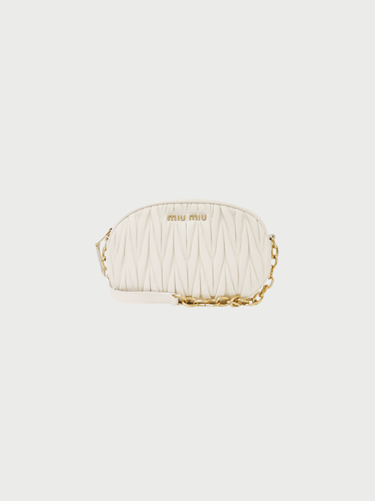 Miu Miu 2020s White Leather Matelassé Chain Shoulder Bag