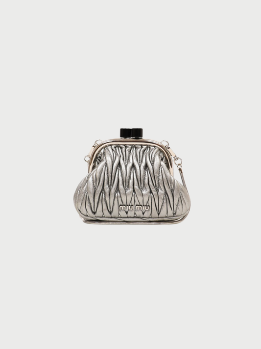 Miu Miu 2000s Silver Matelassé Leather Clasp Chain Shoulder Bag
