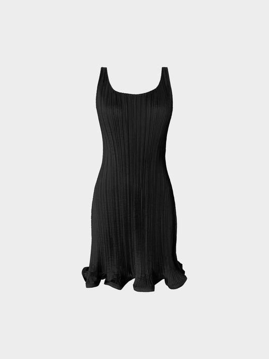Issey Miyake 2010s Black Pleated Ruffled Dress