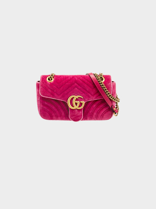 Gucci 2010s Pink Velvet Marmont Matelasse GG Small Shoulder Bag