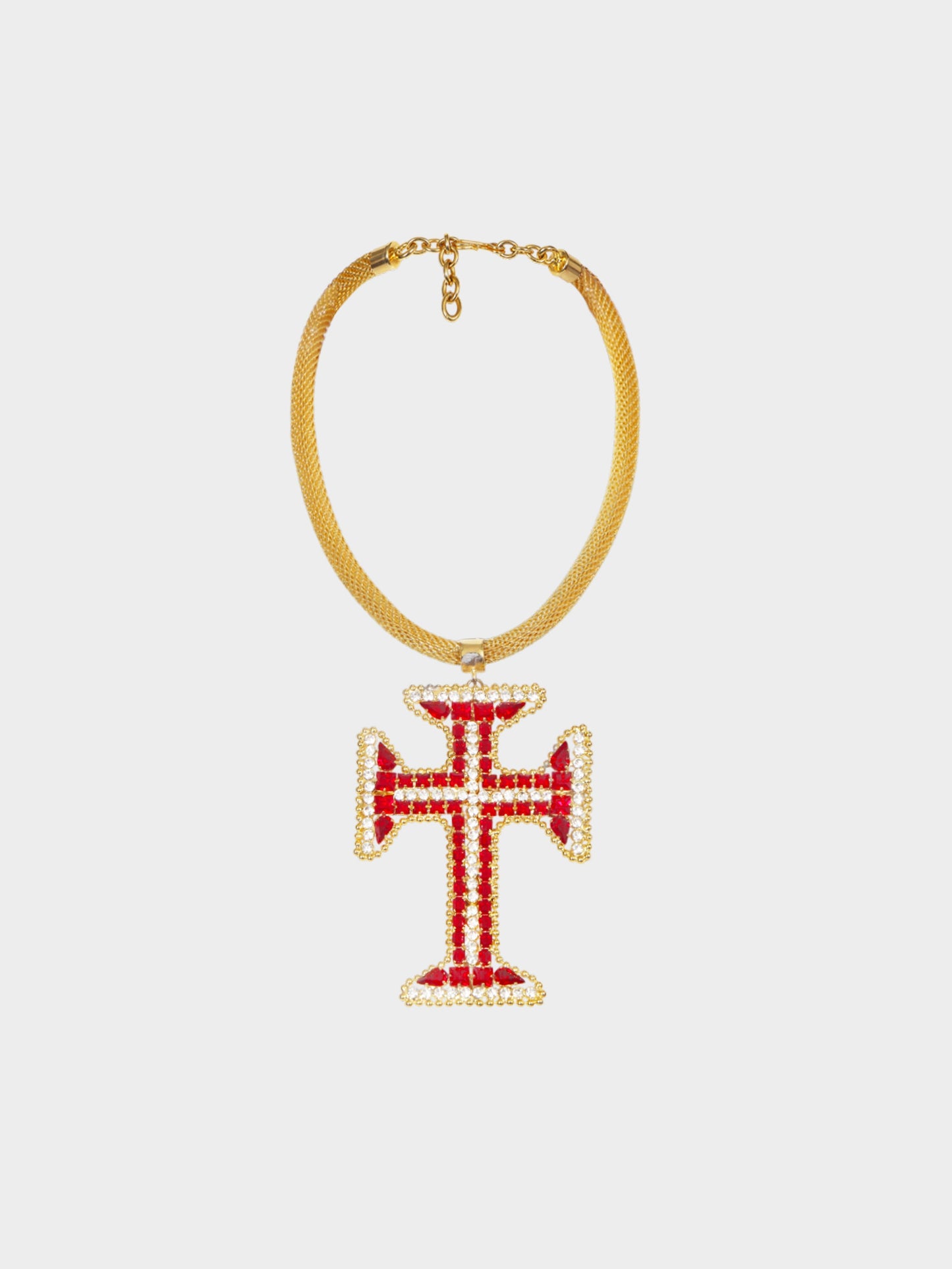 Gianni Versace 1991 Red and Gold Gilt Metal Cross Necklace