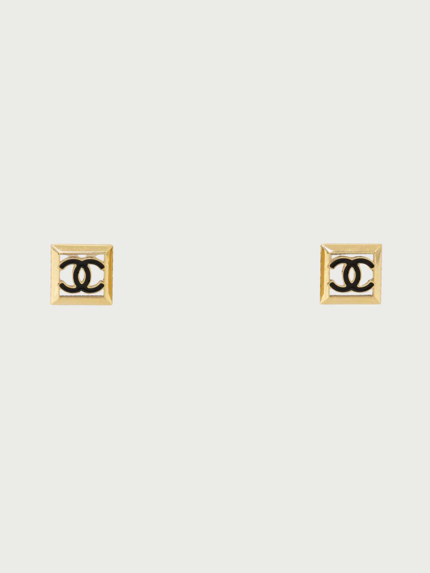 Chanel 2024 Gold Black Plated Metal Coco Square Earrings
