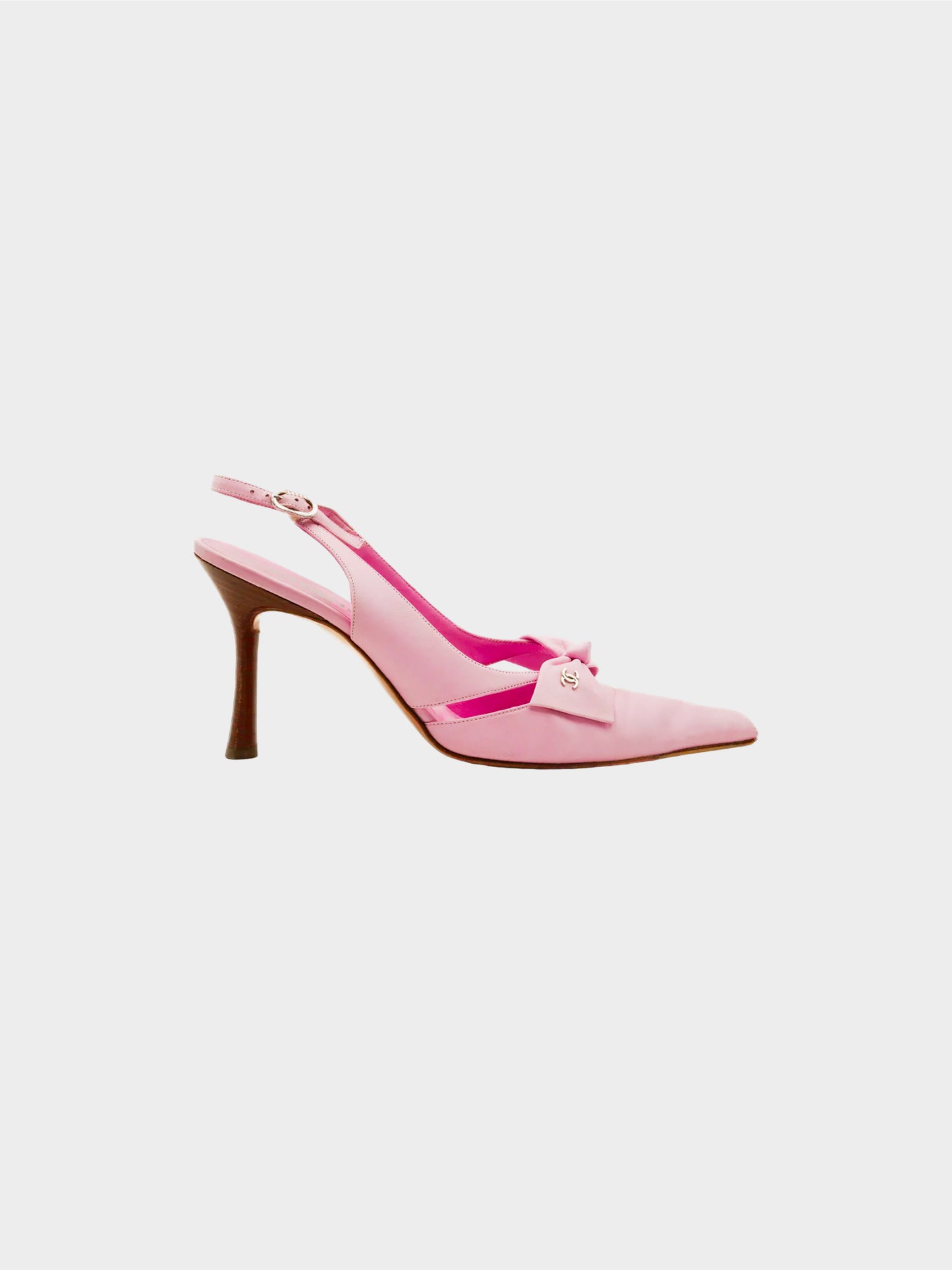 Chanel by Karl Lagerfeld 1990s Pink Bow Pointed Heeled Pumps