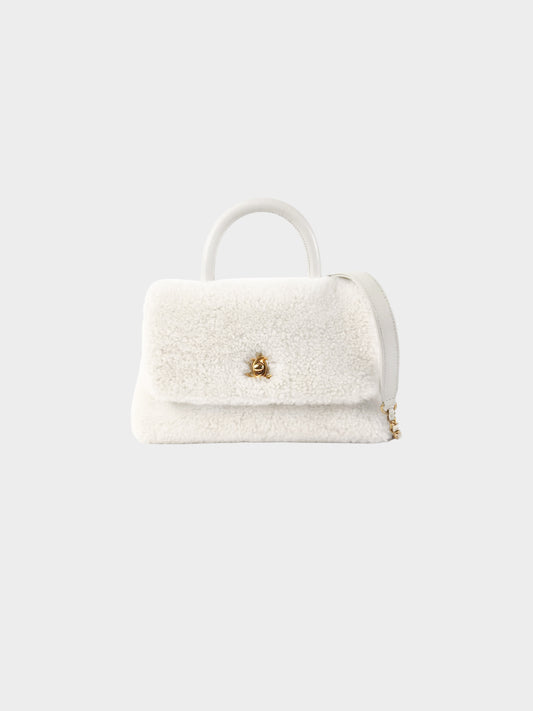 Chanel 2016-2017 White Shearling Small Top Handle Flap Bag