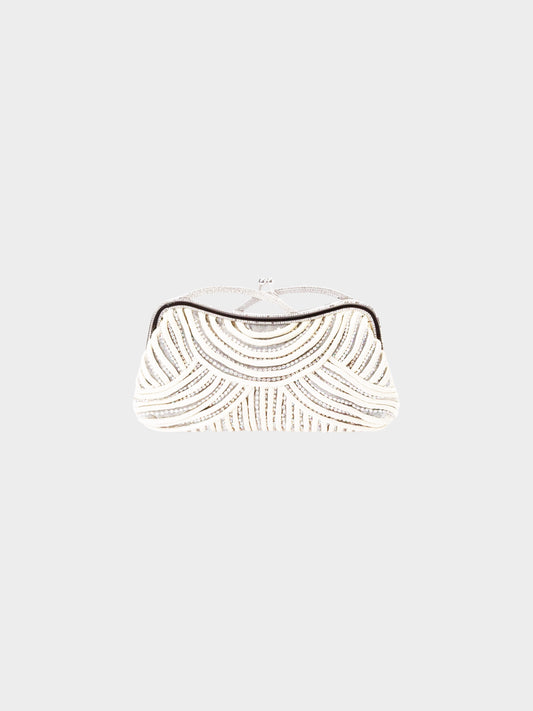 Valentino FW 2007 Cream White Satin and Sequined Chiffon Evening Clutch