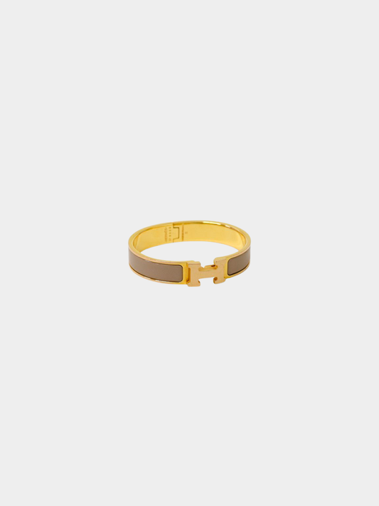 Hermès 2000s Gold and Beige Plated Metal Clic Clac PM Bracelet