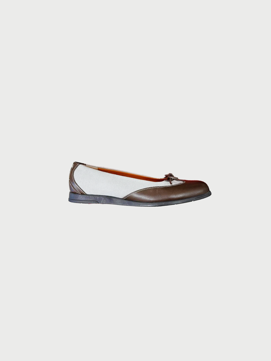 Salvatore Ferragamo 2000s Blue Denim Leather Leila Flats