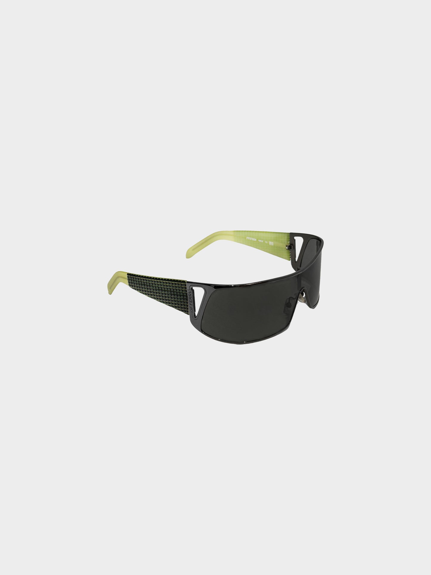 Gianfranco Ferre 2000s Gunmetal and Green Shield Sunglasses