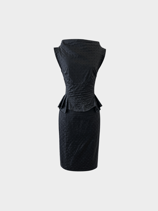 Nina Ricci 2010s Black Polka Dot Stretch Silk Cocktail Dress